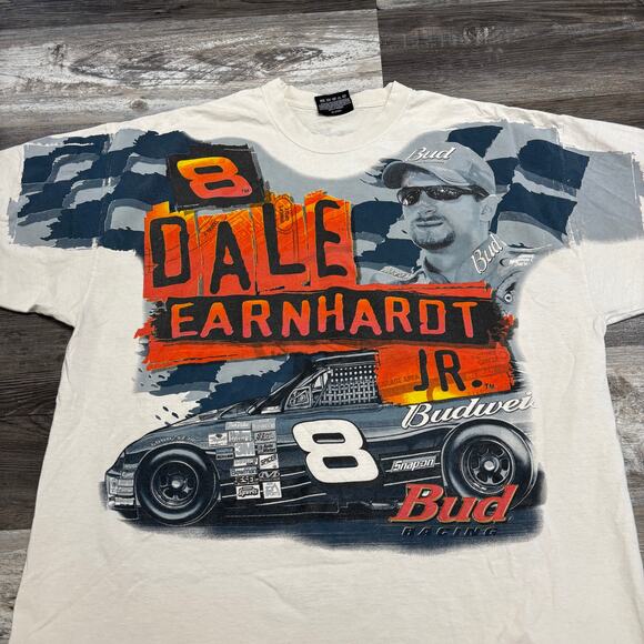 Vintage Hase Authentics Dale Earnhardt Jr. White Mens XL Pre-Shrunk Racing Tee - Picture 1 of 9